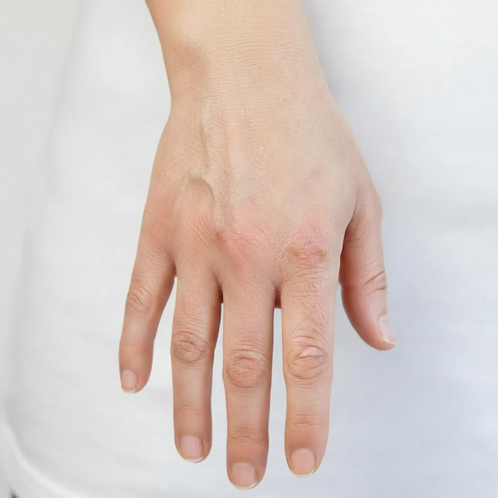 Rough, flaking skin on hands due to a damaged moisture barrier